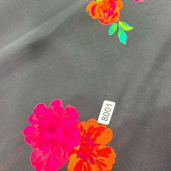 Express Long Sleeve Blouse Womens Large Black Floral Ruffle Sleeve Keyhole Front - Picture 10 of 10